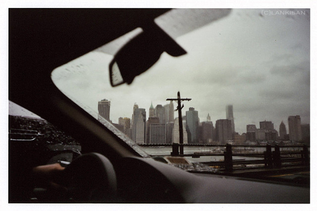 Heading to Long Island. Manhattan in the background, November Rain on the windshield.